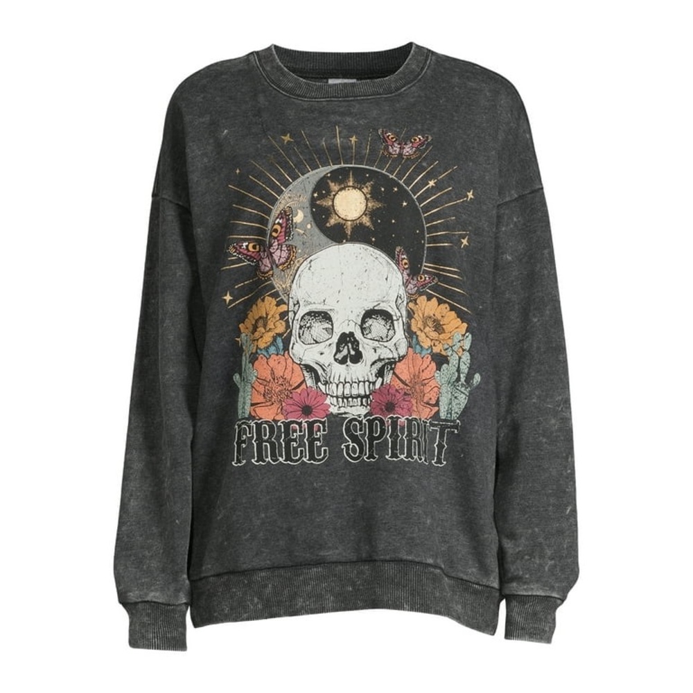 NWT No Boundaries Free Spirit Charcoal Acid Washed Sweater Size Small